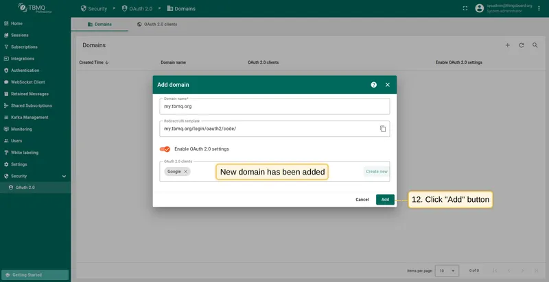 OAuth client added, confirm domain