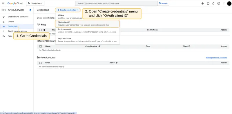 Create OAuth client ID in Google API Console