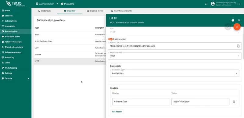 Configure TBMQ HTTP authentication provider for the example