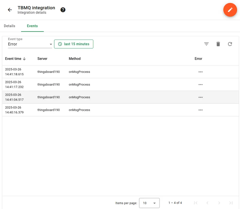 Error events capturing integration failures