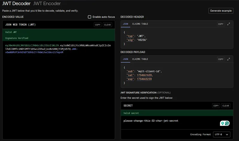 Validate JWT token on jwt.io