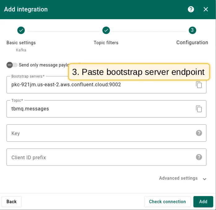 Paste bootstrap server URL into TBMQ Kafka integration