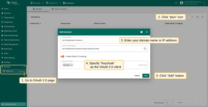 Add new domain with Keycloak OAuth 2.0 client