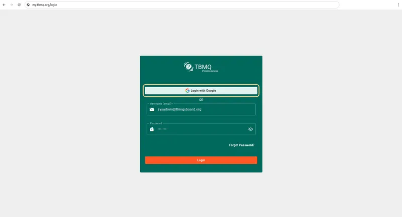 Login with Google on the TBMQ login screen