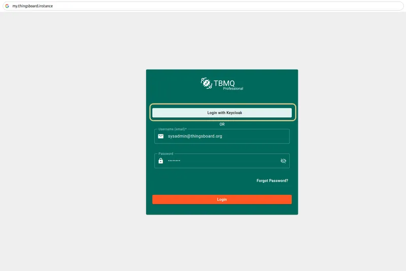 Login with Keycloak on the TBMQ login screen