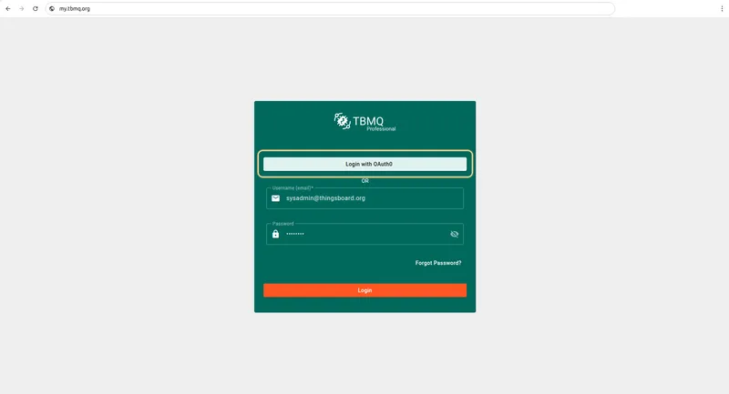 Login with Auth0 on the TBMQ login screen