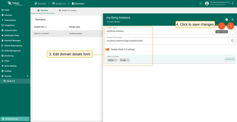 Edit domain and save changes