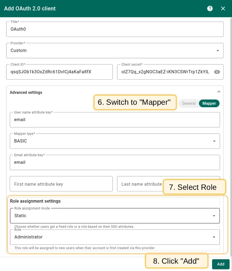 Configure mapper block for Auth0 OAuth 2.0 client