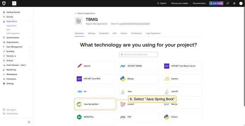 Choose Java Spring Boot as the technology