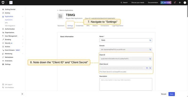 Find Client ID and Client Secret on the Settings tab