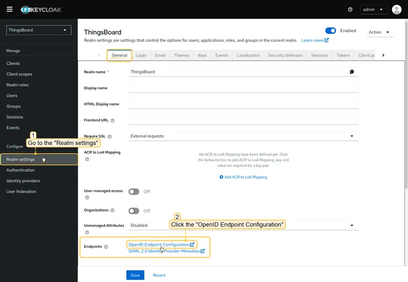 Open OpenID Endpoint Configuration from Realm settings