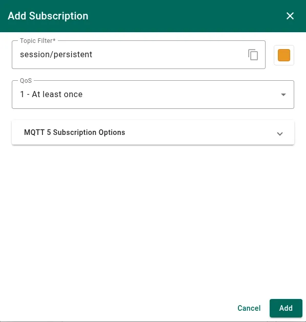 Step 2: add a subscription with QoS 1