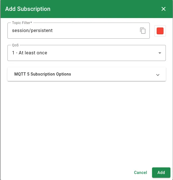 Step 2: add a subscription with QoS 1