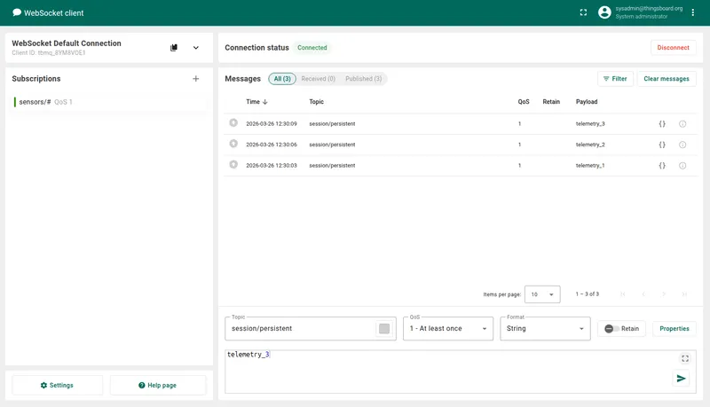 Step 4: publish messages from another client while offline