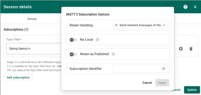 MQTT 5.0 subscription options