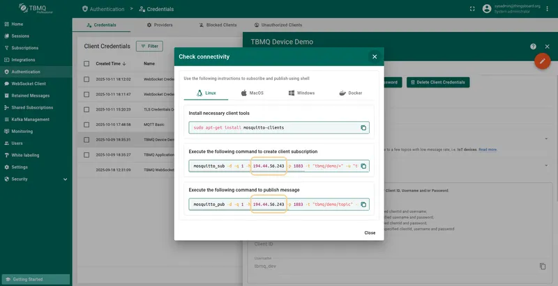 Check connectivity window uses the new MQTT host