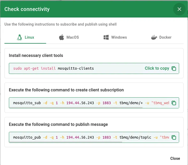 Check connectivity window uses the new MQTT host