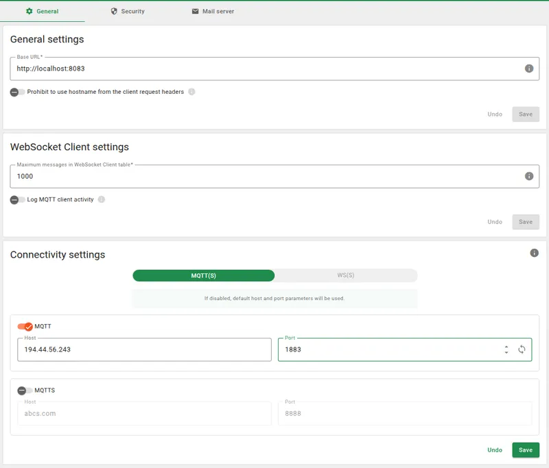 General settings page overview