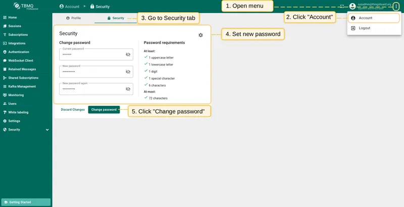 Change account password to comply with the new policy