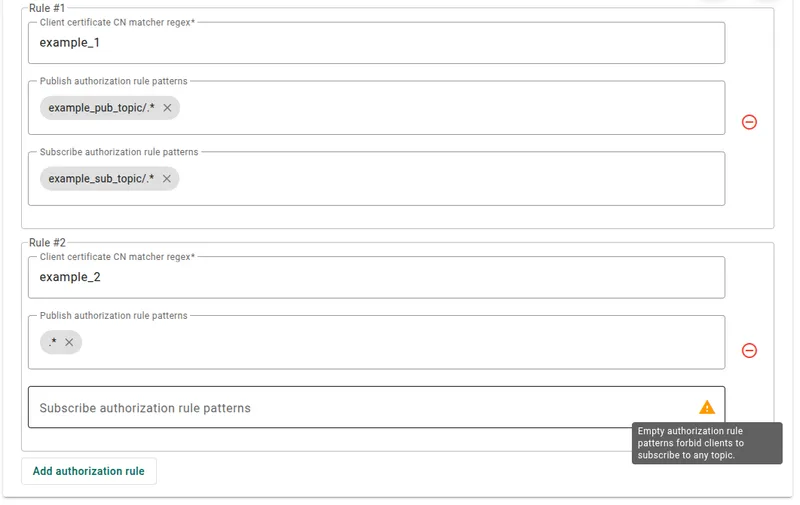 X.509 credentials authorization rules configuration