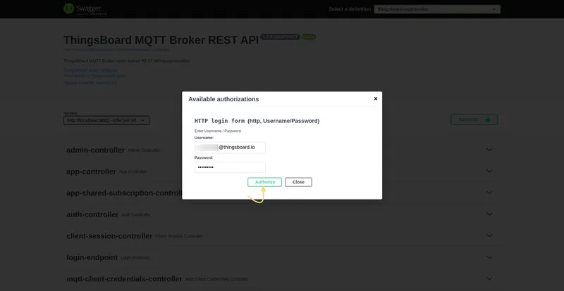 Swagger authorization dialog