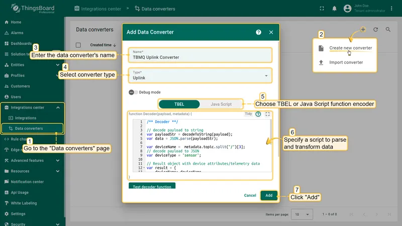 Create TBMQ Uplink Converter in ThingsBoard