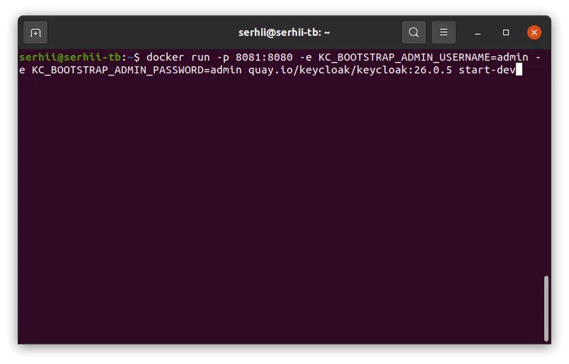 Start Keycloak with Docker command