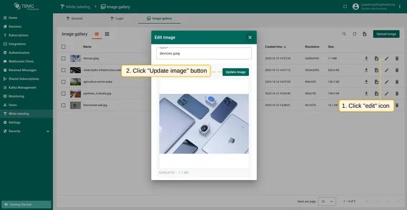 Click Update image button in the editing window