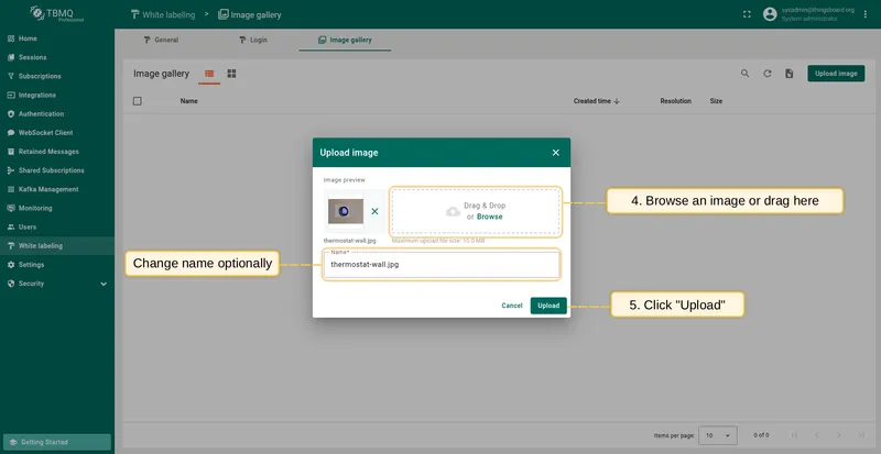 Select or drag an image file and click Upload