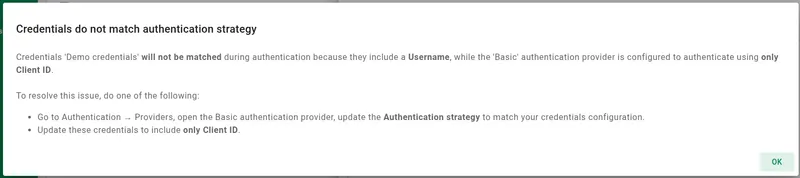 Authentication strategy conflict warning in the TBMQ UI