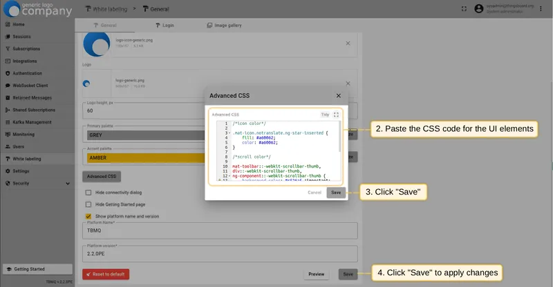 Paste CSS code and click Save