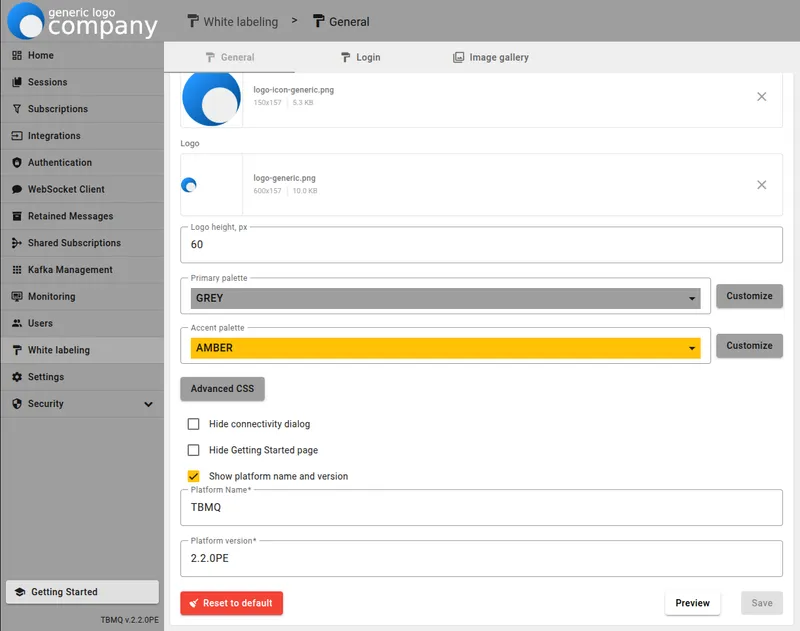 Final look of the customized TBMQ interface