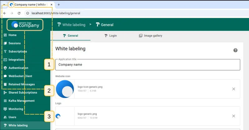 Application title, favicon, and logo settings