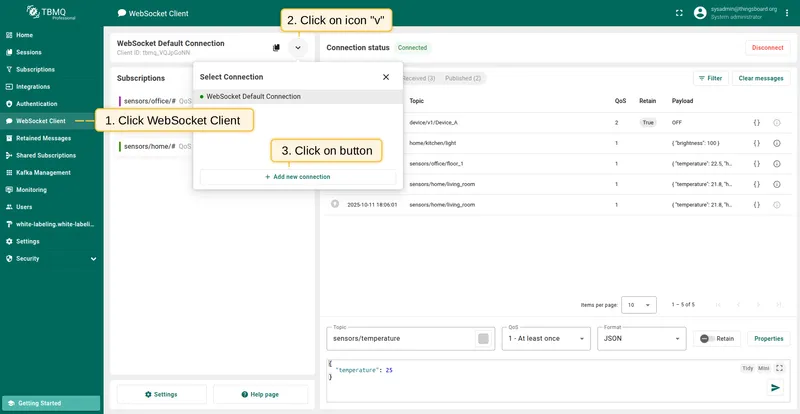 Open Select Connection panel and click Connect
