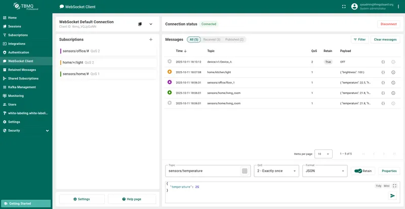 TBMQ WebSocket Client overview