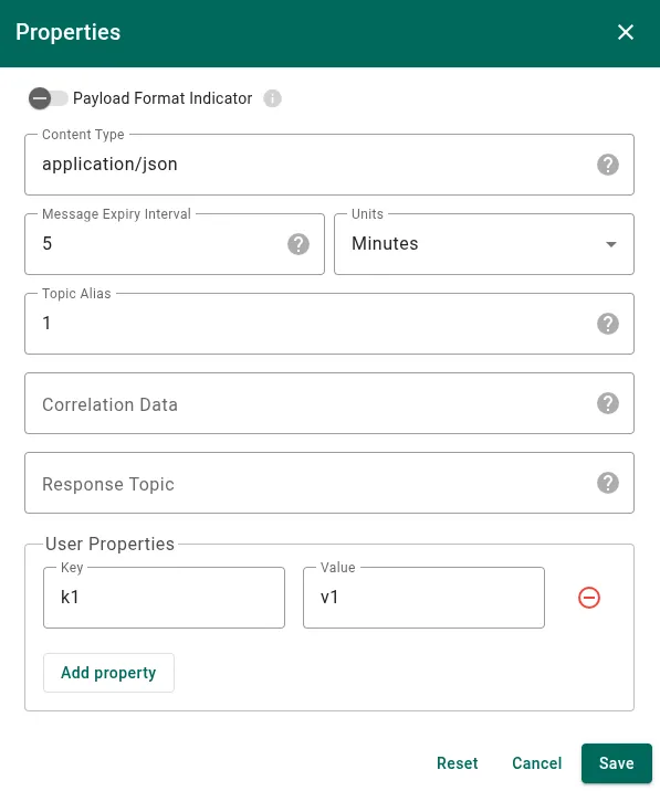 MQTT 5 advanced publish properties