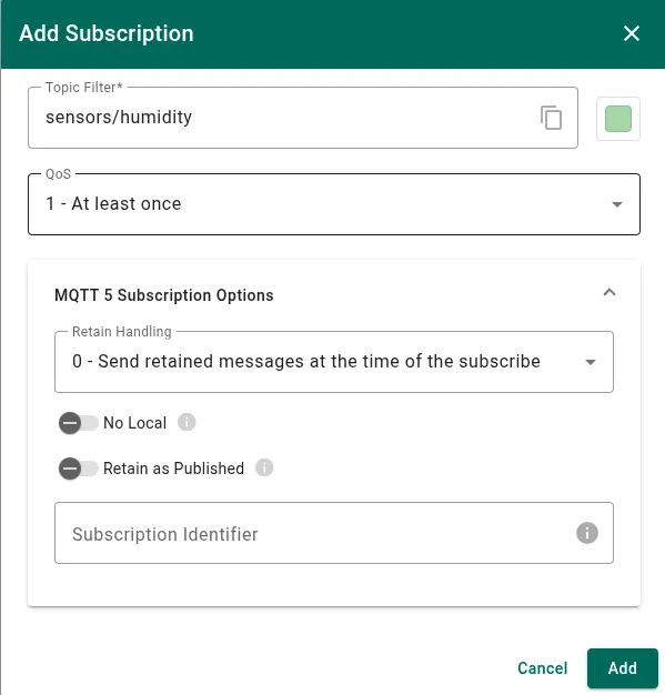Fill in subscription details and click Add