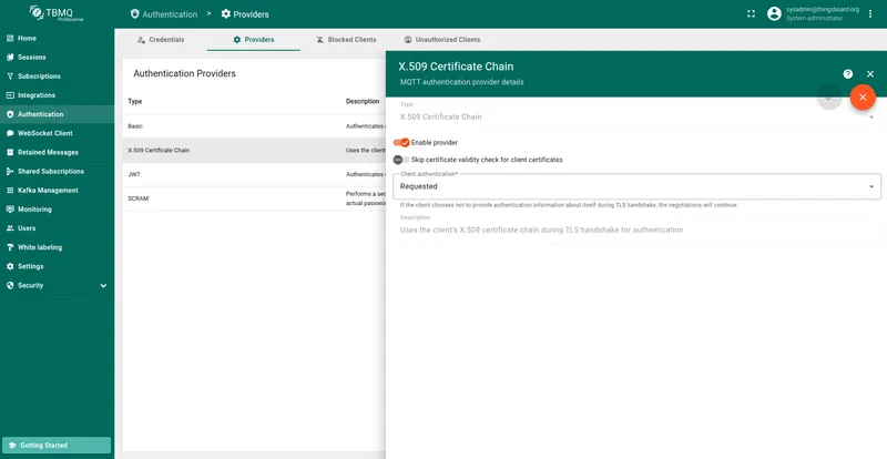 Open the X.509 Certificate Chain provider configuration page
