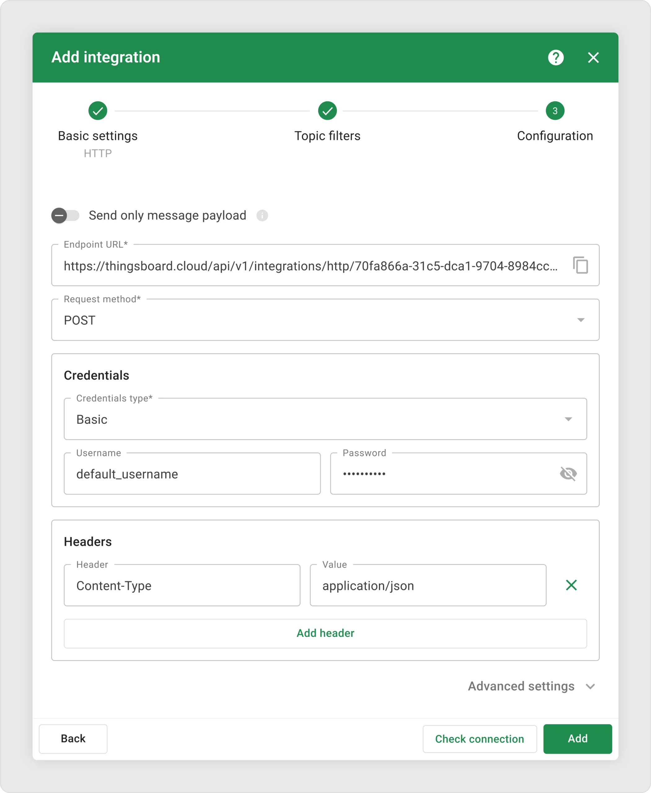 HTTP integration setup in TBMQ 2.1 embedded integrations